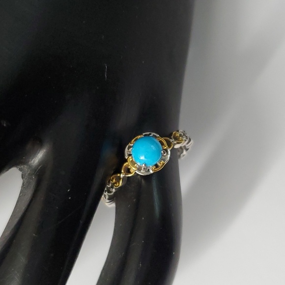 Sterling Silver 925 Sleeping Beauty Turquoise Gold Ring - Picture 2 of 9